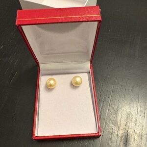 Huge 10 mm gold south sea pearl earrings